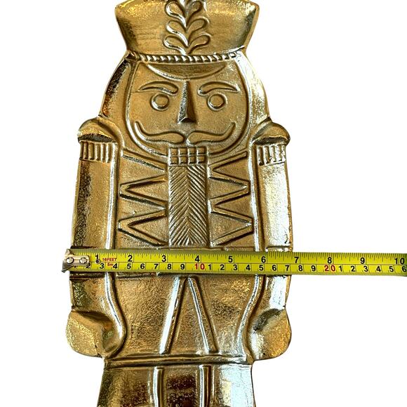 Gold Metal NUTCRACKER Serving Platter 20x7 Christmas Holiday Made in India NEW - Picture 6 of 14